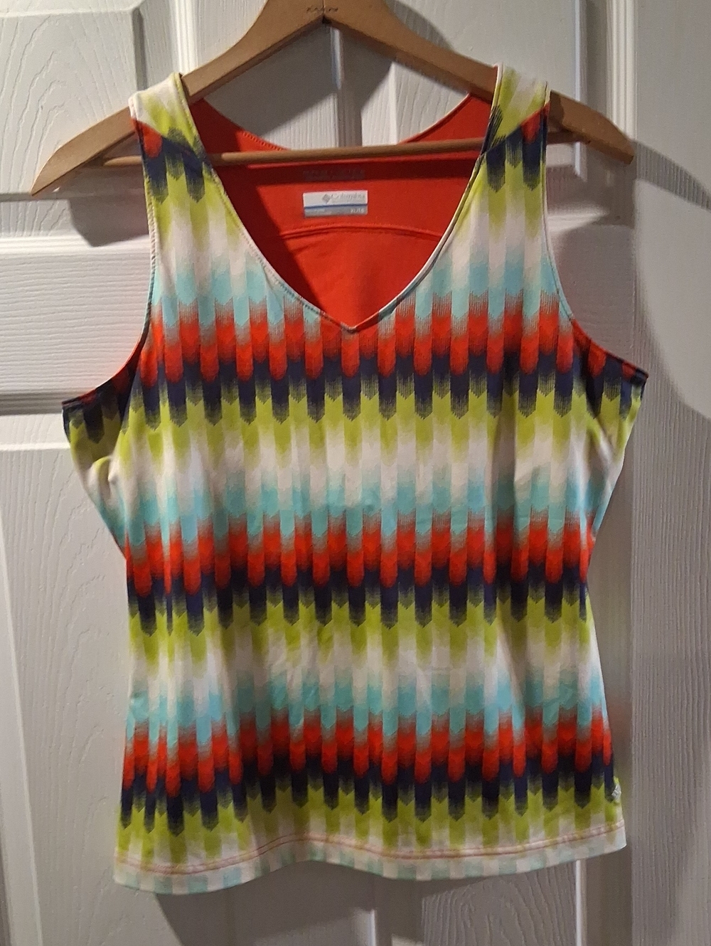 Columbia Multi-Color Chevron V-Neck Tank Top - Red, Aqua, Lime